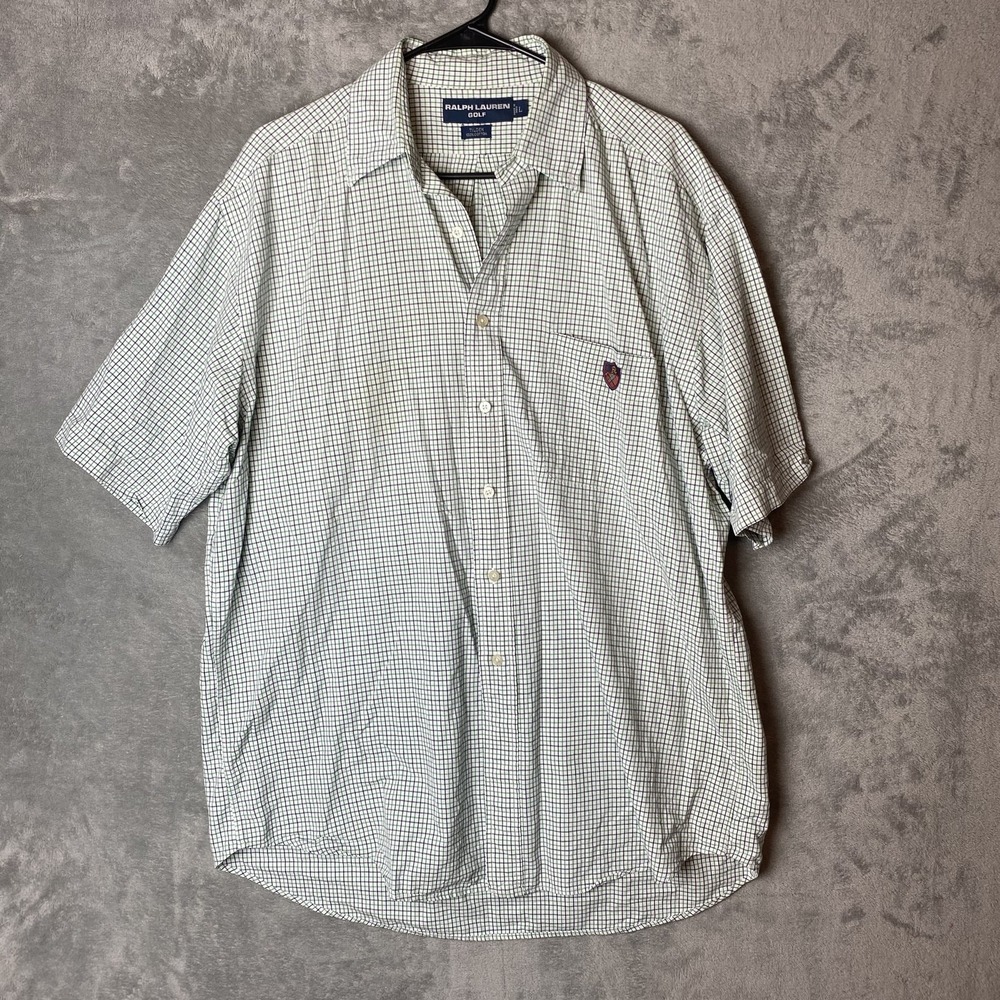 Ralph Lauren Golf Men's L Tilden Plaid Shirt Green 100% Cotton